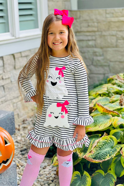 Black Striped Shy Ghost Ruffle Dress