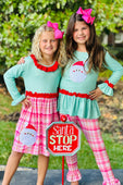 Pink Plaid & Green Santa Claus Frill Dress