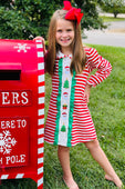 Red & Green Striped Christmas Smocked Dress with Collar