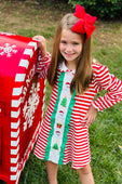 Red & Green Striped Christmas Smocked Dress with Collar