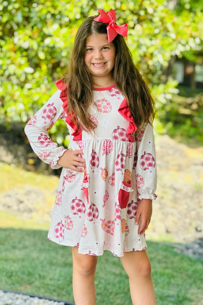 Rustic Patterned Pumpkin Frill Dress