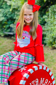 Red Santa Claus Bell Sleeve with Plaid Flare Pants Set