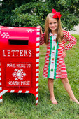 Red & Green Striped Christmas Smocked Dress with Collar