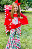 Red Santa Claus Bell Sleeve with Plaid Flare Pants Set