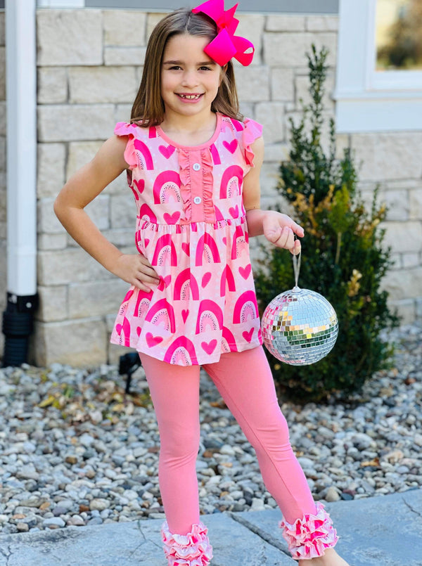 Hearts Pink Toddler Ruffled Leggings