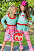 Pink Plaid & Green Santa Claus Frill Dress