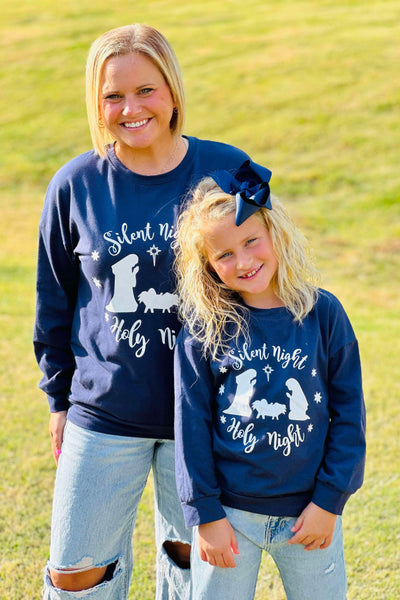 Mom & Me Navy Silent Night Holy Night Long Sleeve Top