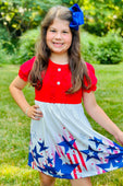 Star Spangled & Striped Ruffle Sleeve Dress