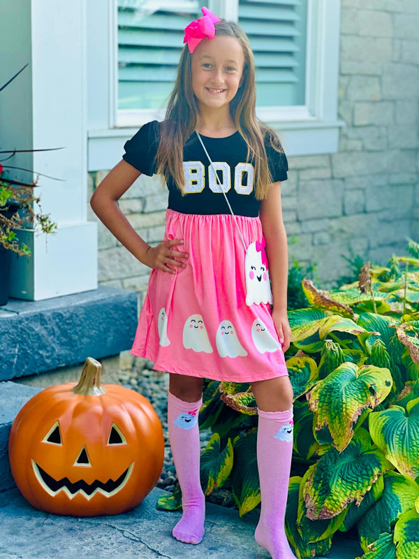 Pink & Black BOO Color block Dress