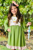 Green Christmas Nativity Ruffle Dress