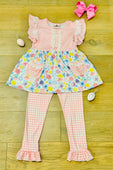 Pink Easter Florals & Plaid Pocket Ruffle Pants Set