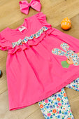 Hot Pink Floral Easter Bunny Frill Shorts Set