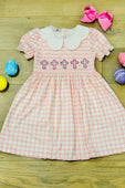 Pink Plaid Easter Cross Embroidered Dress