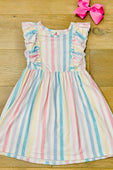 Easter Pastel Striped Ruffle Dress