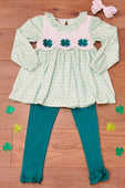 Lucky Day Shamrock Ruffle Neck Top & Leggings Set