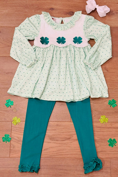 Lucky Day Shamrock Ruffle Neck Top & Leggings Set