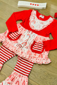 Red Rainbows & Hearts Mix Pattern Ruffle Pants Set