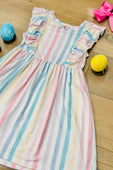 Easter Pastel Striped Ruffle Dress