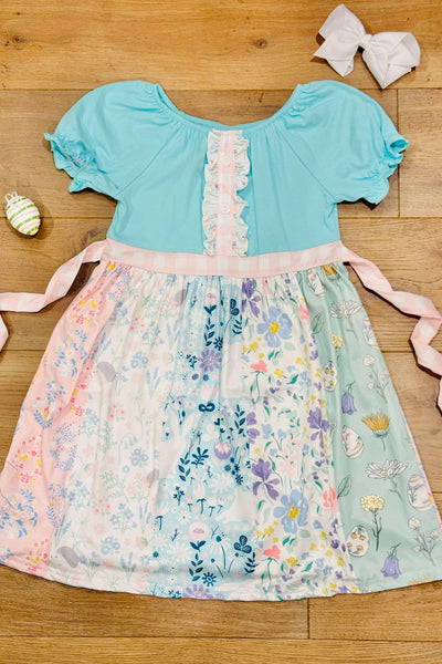 Easter Bunnies & Spring Flowers Tie Dress