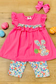 Hot Pink Floral Easter Bunny Frill Shorts Set