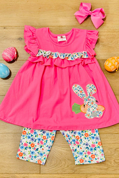 Hot Pink Floral Easter Bunny Frill Shorts Set