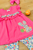 Hot Pink Floral Easter Bunny Frill Shorts Set