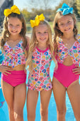 Hot Pink Rainbow Leopard Knot Top Tankini Swimsuit