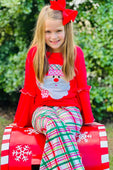 Red Santa Claus Bell Sleeve with Plaid Flare Pants Set