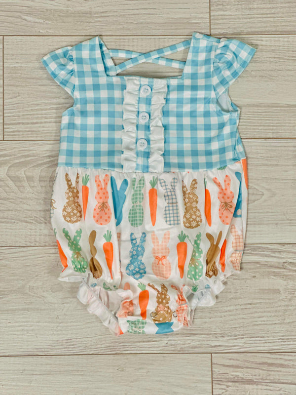 Blue Checkered Easter Bunny Infant Romper