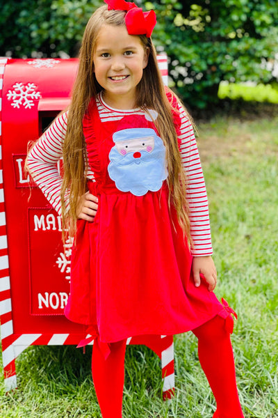 Santas Helper Striped Top & Overall Skirt Set