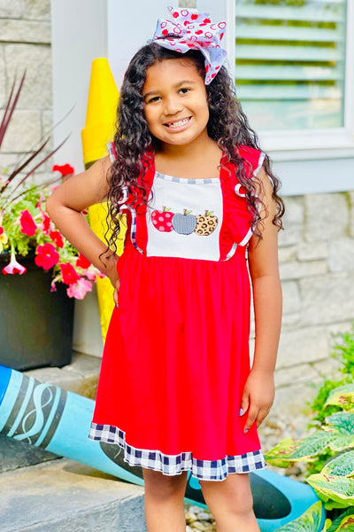 Red Back To School Apple Trio Frill Dress