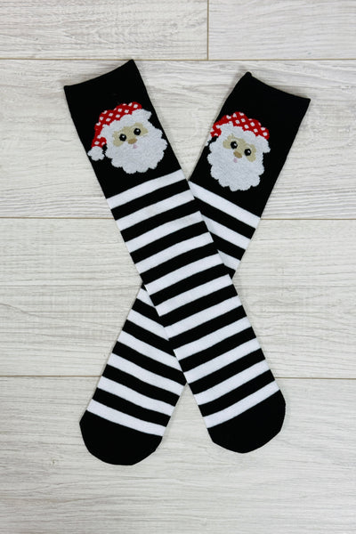 Black & White Striped Santa Socks