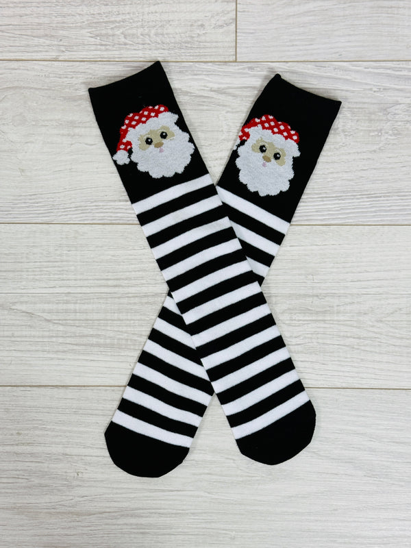 Black & White Striped Santa Socks