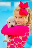 Hot Pink Sunset Polka Dot Long Sleeve Rashguard 2PC Swimsuit