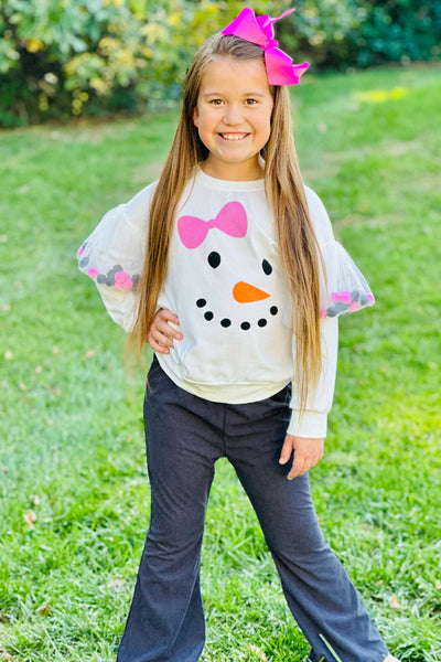 Snow Girl Pompom Top with Flare Pants Set