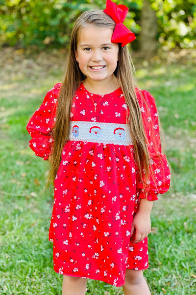 Red Holiday Santa Banded Embroidery Dress