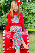 Red Santa Claus Bell Sleeve with Plaid Flare Pants Set