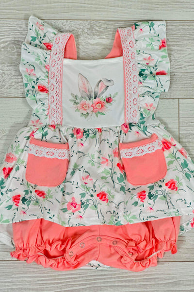 Peek A Boo Easter Bunny Floral & Frill Infant Romper