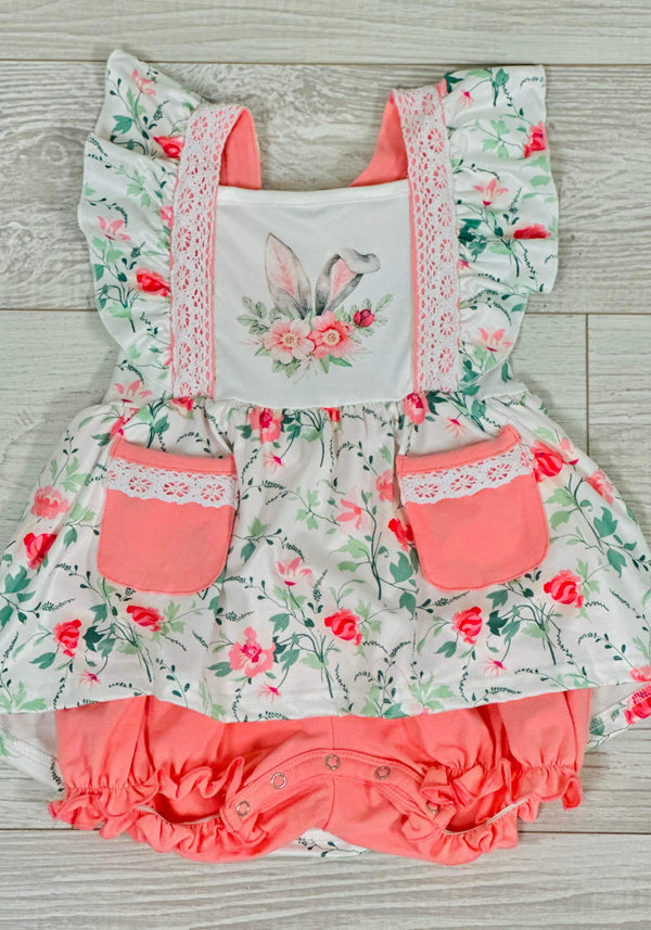 Peek A Boo Easter Bunny Floral & Frill Infant Romper