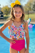 Hot Pink Rainbow Leopard Knot Top Tankini Swimsuit