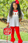 Grey & Red Gingerbread Ruffle Pants Set