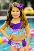 Grape Vacay Florals Ruffle Tankini Swimsuit