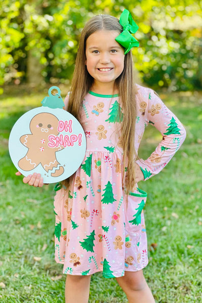 Pink Gingerbread Lane Christmas Pocket Dress