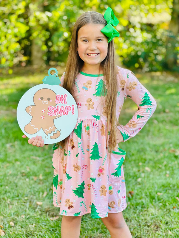 Pink Gingerbread Lane Christmas Pocket Dress