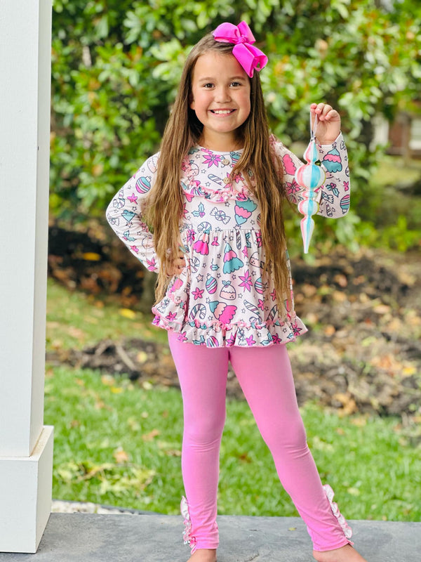 Christmas Pink Ruffle Leggings Set