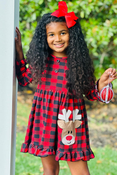 Red Nose Reindeer Buffalo Plaid Dress