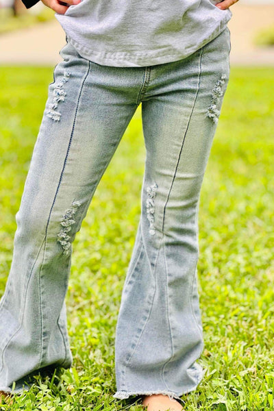 Blue Semi-Distressed Flare Jeans