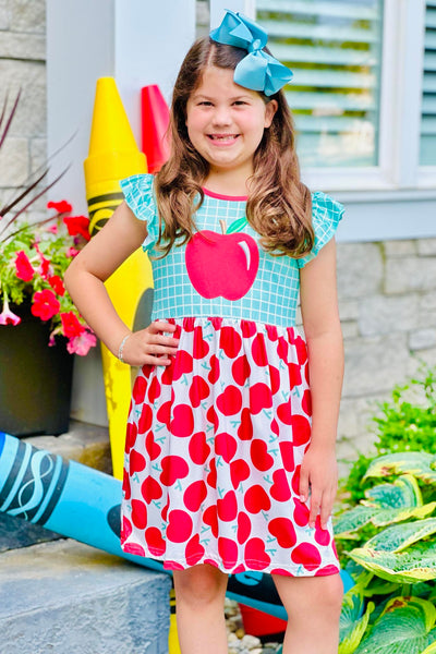 Green & Red Back To School Apple Dress