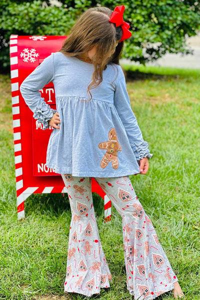 Grey Gingerbread Man Village Flare Pants Set