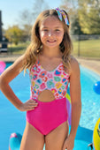 Hot Pink Rainbow Leopard Knot Top Tankini Swimsuit